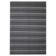 Modern Kilim Rug Blue Wool Carpet Striped Rug Kilim Flat-Woven Area Rug