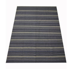 Modern Kilim Rug Blue Wool Carpet Striped Rug Kilim Flat-Woven Area Rug