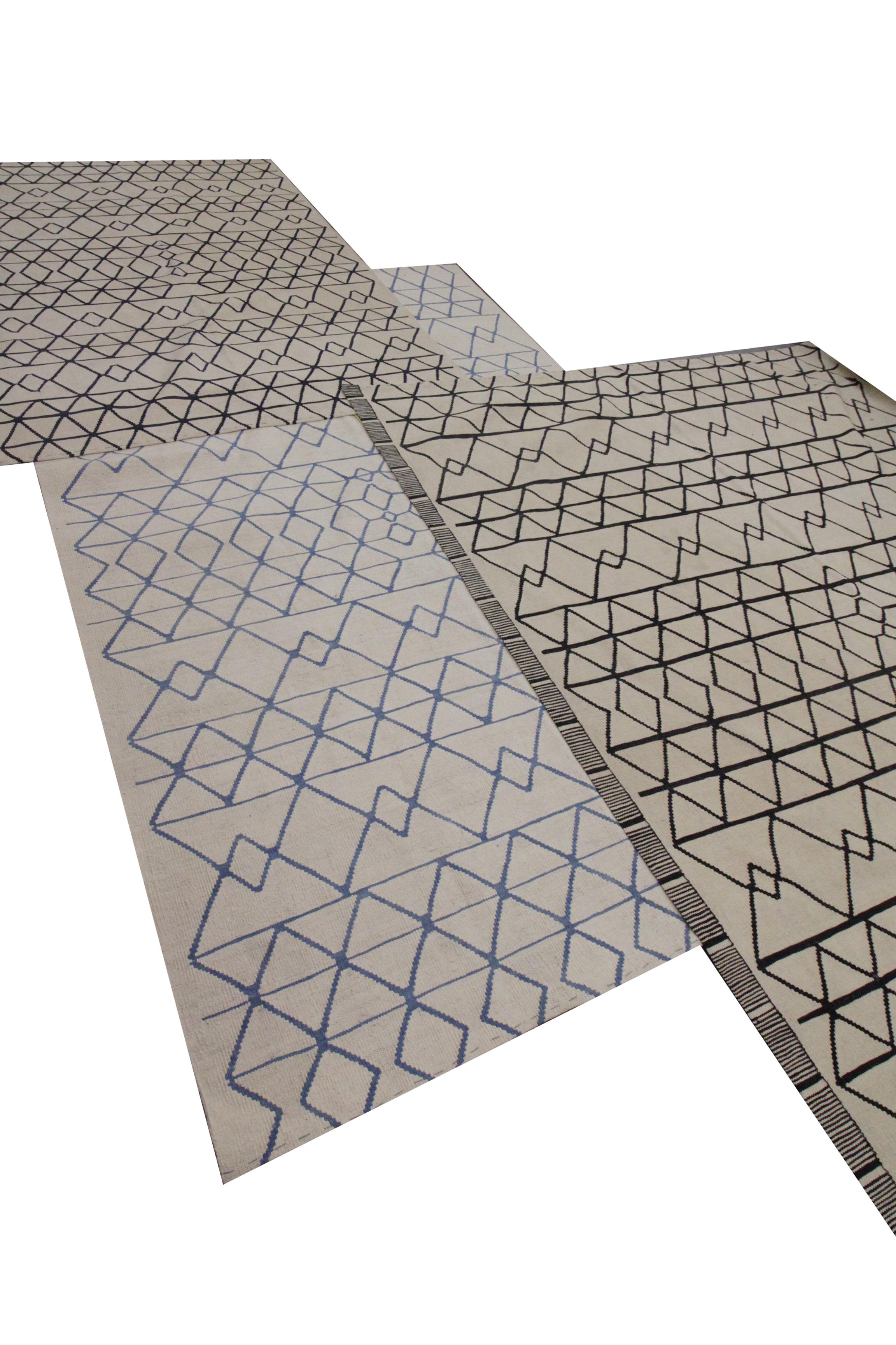 Contemporary Modern Kilim Rug Cream Black Geometric Kilim Abstract Wool Area Rugs