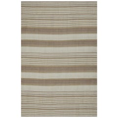 Modern Kilim Rug from Turkey in Ivory with Beige and Brown Stripes