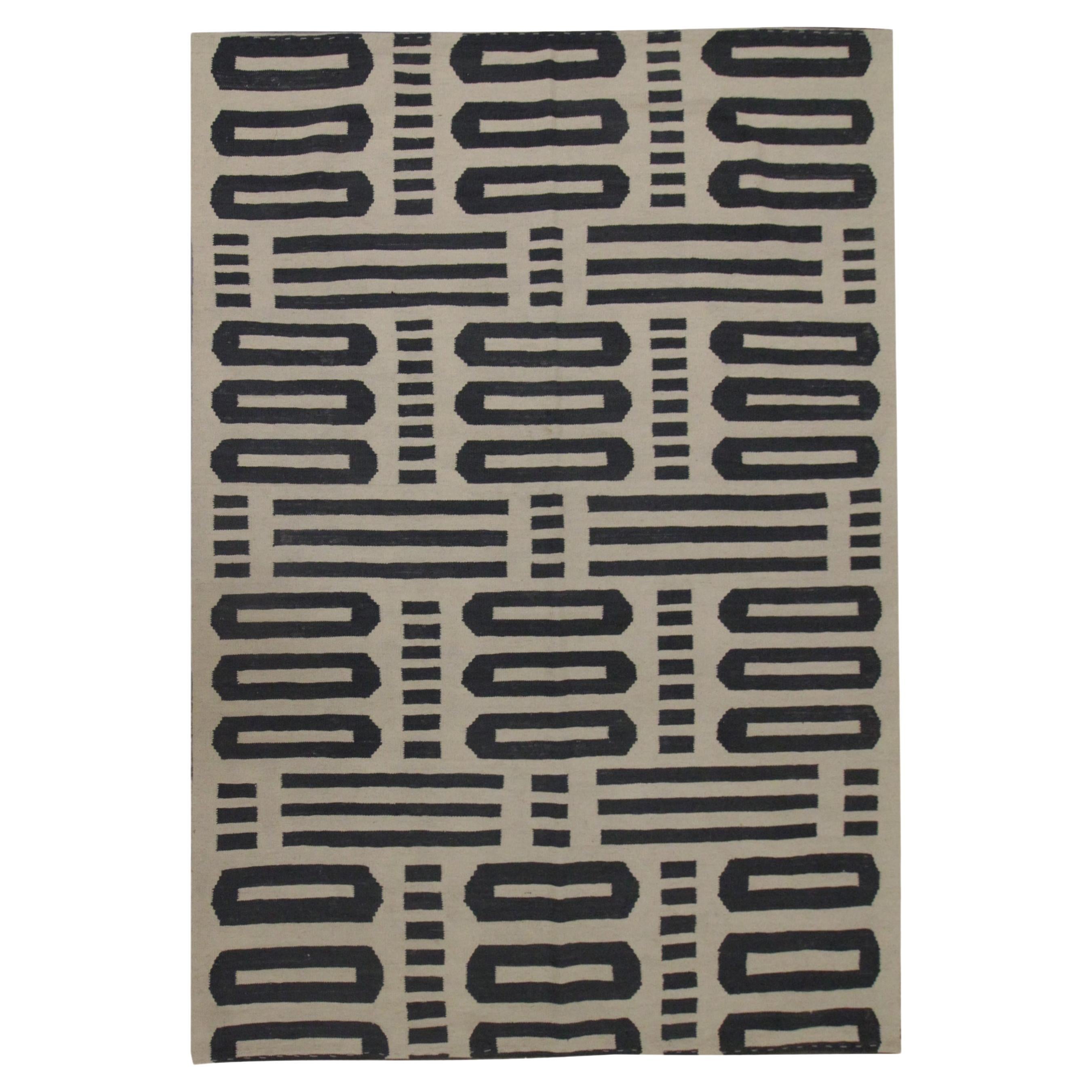 Alfombra Kilim Moderna Alfombra Kilim Geométrica Alfombra de Lana Crema Gris