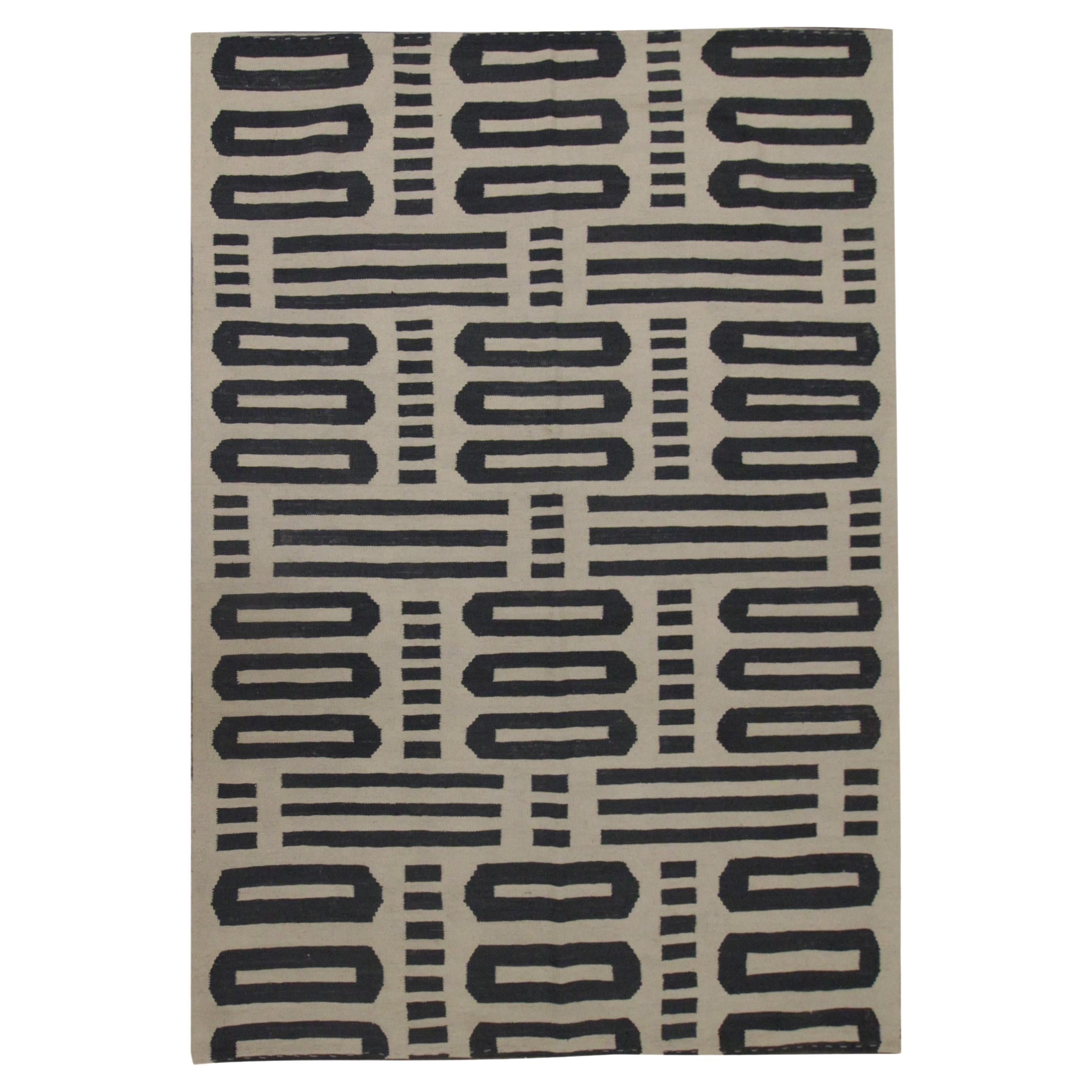 Modern Kilim Rug Geometric Kilim Area Rug Wool Cream Grey Rug For Sale