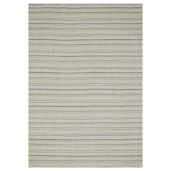 Modern Kilim Rug in Ivory with Gray, Purple and Blue Stripes