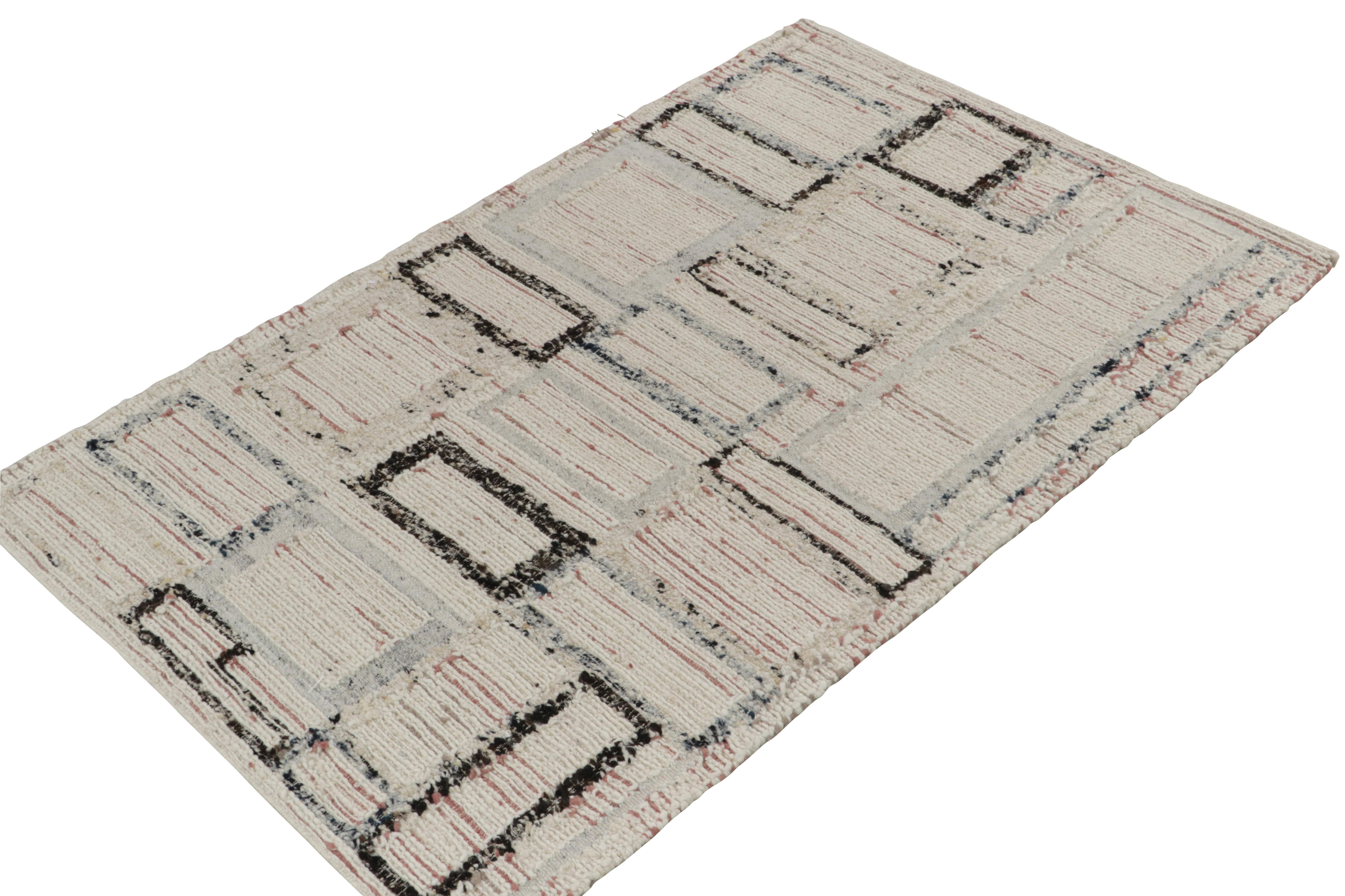 Moderner Kelim-Teppich und Kelim-Teppich in Weiß, Schwarz und Blau mit Deko-Muster (Art déco) im Angebot