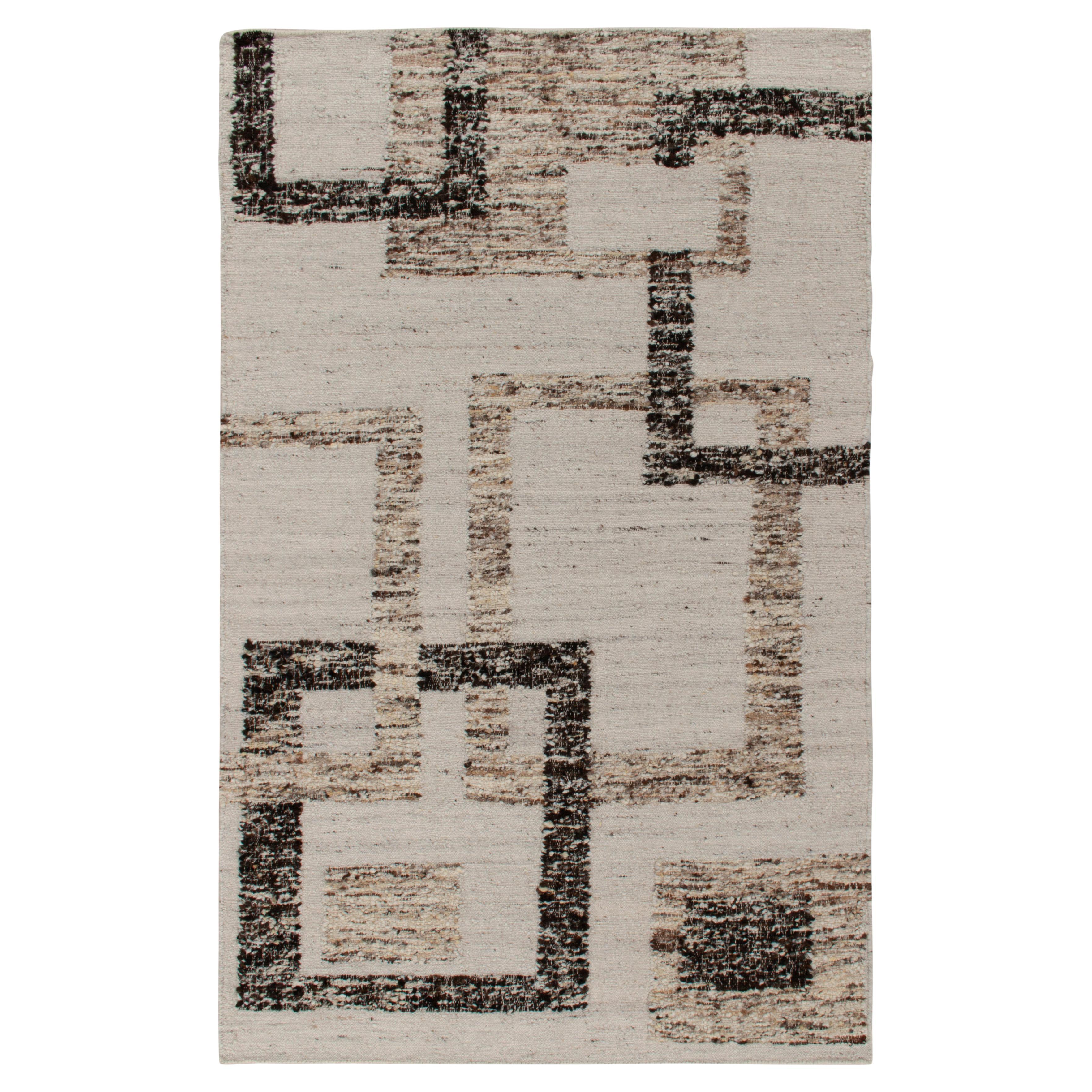 Rug & Kilim's Modern Kilim Rug in White, Black, Beige-Brown Art Deco Pattern For Sale