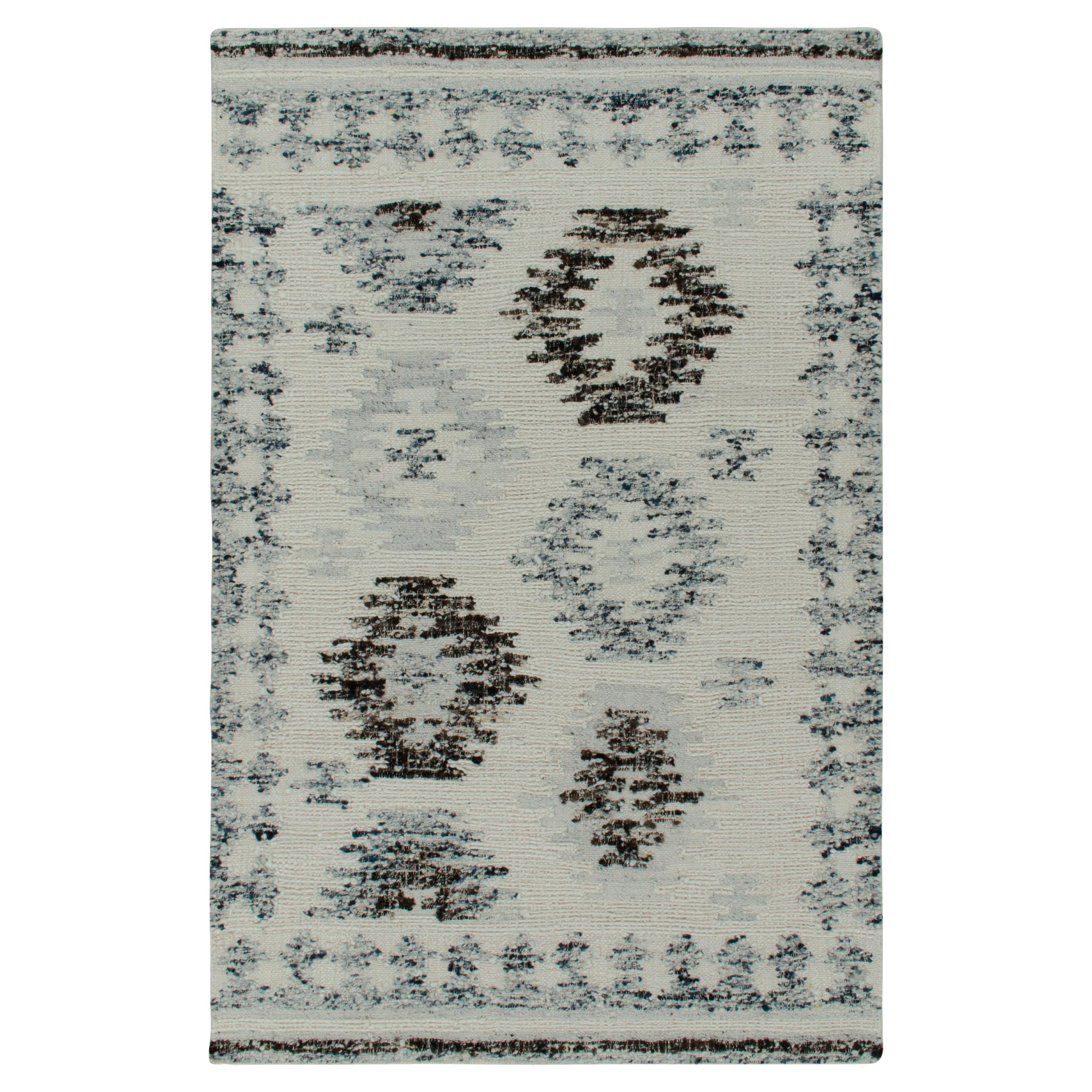 Rug & Kilim's Modern Kilim Rug in White, Blue & Black Geometric Pattern