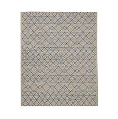 Tapis Kilim moderne géométrique plat crème abstrait bleu marocain