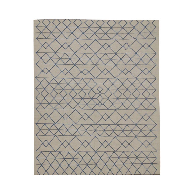 Modern Kilim Rug Carpet Geometric Flat Cream Abstract Moroccan Blue Rug ...