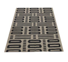 Modern Kilim Rug Striped Geometric Kilim Area Rug Wool Cream Grey Rug