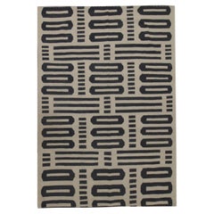 Modern Kilim Rug Striped Geometric Kilim Area Rug Wool Cream Grey Rug