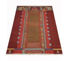 Modern Kilim Rug Traditional Carpet Red Kilims Wool Flatwoven Kelim Area Rug