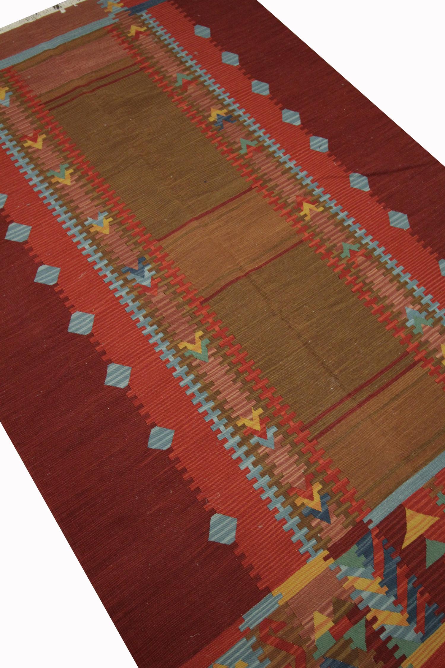 Moderner moderner traditioneller Kelim-Teppich aus roter Kilims-Wolle mit flachgewebtem Kelim-Teppich (Stammeskunst) im Angebot