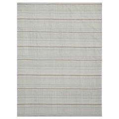 Modern Kilim Rug with Ivory Field and Stripes in White and Brown