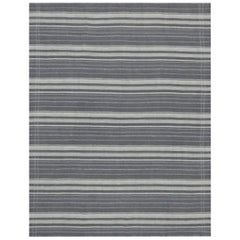 Modern Kilim Rug with Ivory, Gray and White Stripes