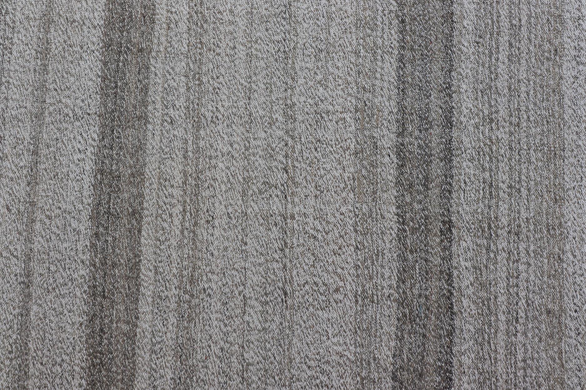  Modern Kilim Rug with Stripes in Neutral tones Shades of Gray  For Sale 6