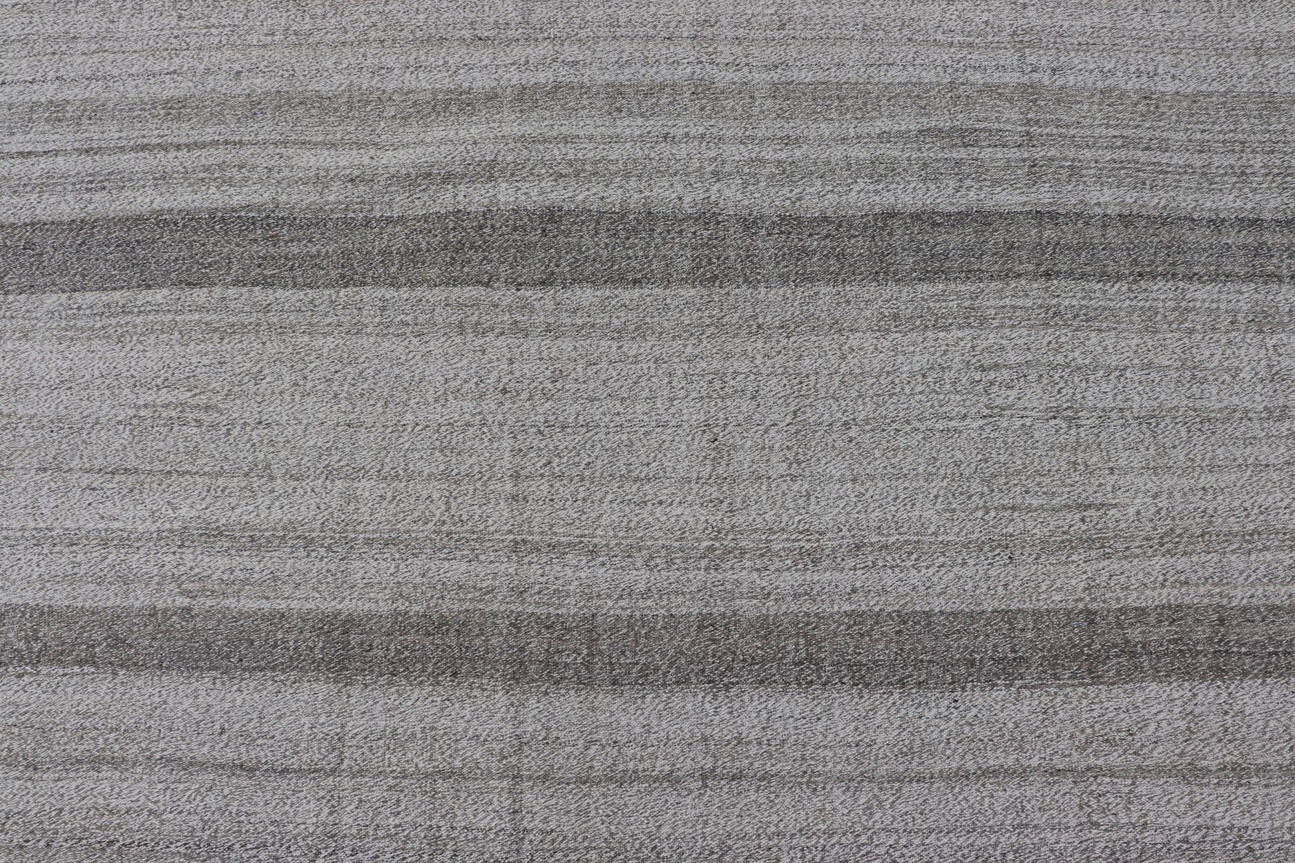  Modern Kilim Rug with Stripes in Neutral tones Shades of Gray  For Sale 2