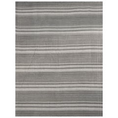 Modern Kilim Rug with Mixed Ivory and Gray Striped Field