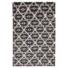 Modern Kilim Rugs Handmade Kilim Aztec Wool Black Cream Area Rug