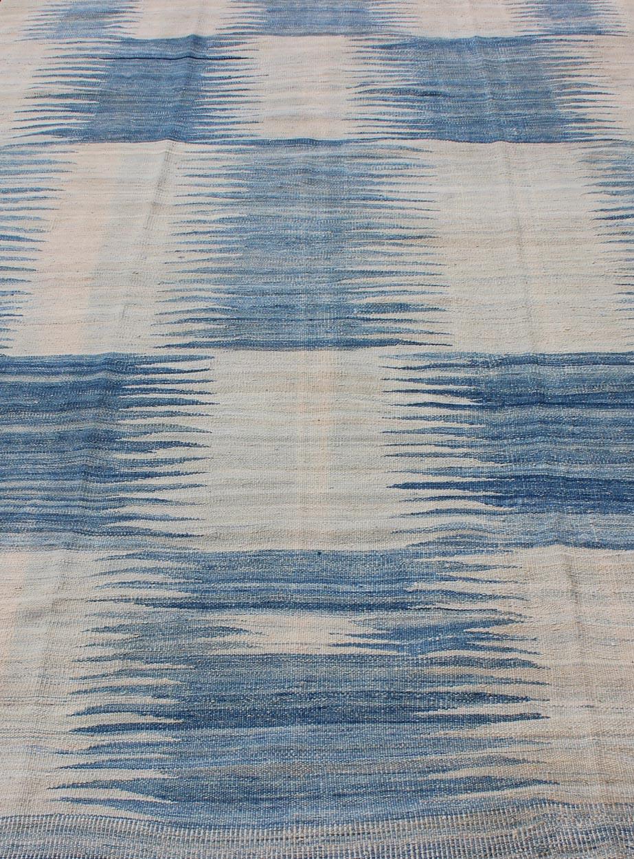 Afghan Modern Kilim Tribal Rug With Abstract Geometric Design in Soft Blues 6'4 X 9'5 For Sale