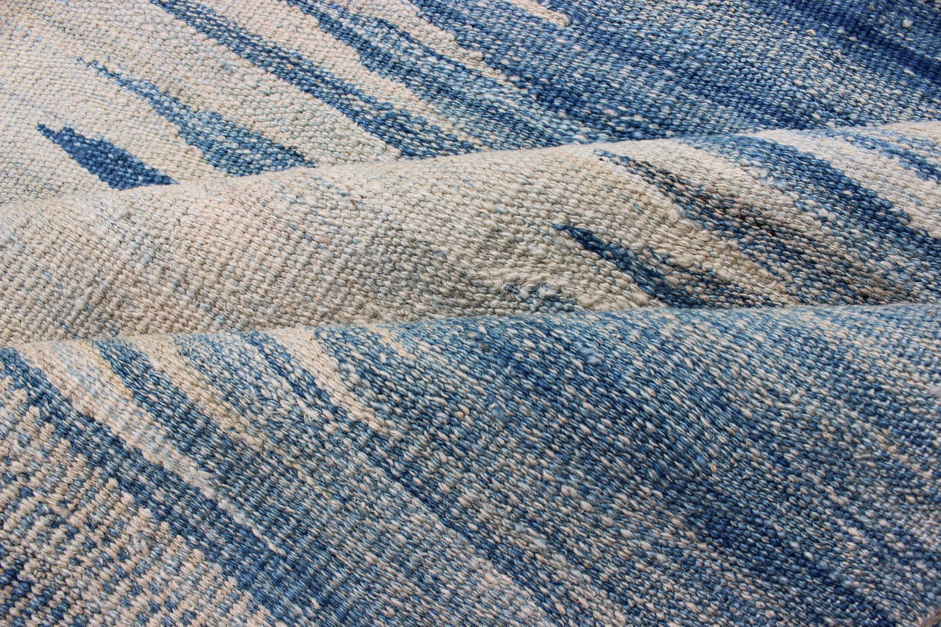 Modern Kilim Tribal Rug With Abstract Geometric Design in Soft Blues 6'4 X 9'5 For Sale 2