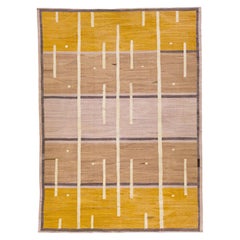 Tappeto moderno in lana Kilim con motivo giallo e marrone in stile Deco