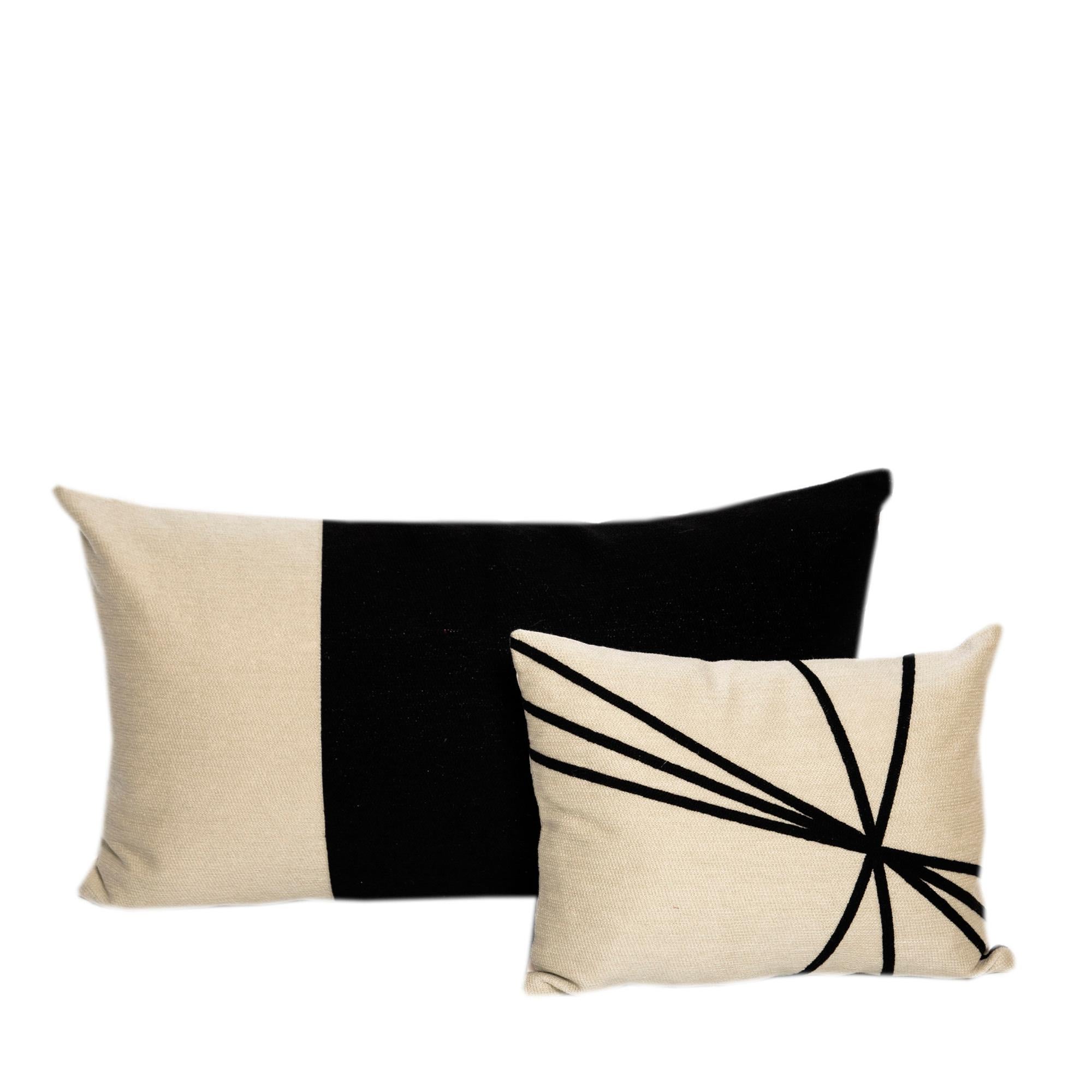 Indian Modern Kilombo Home Embroidery Pillow Archi Beige & Black For Sale