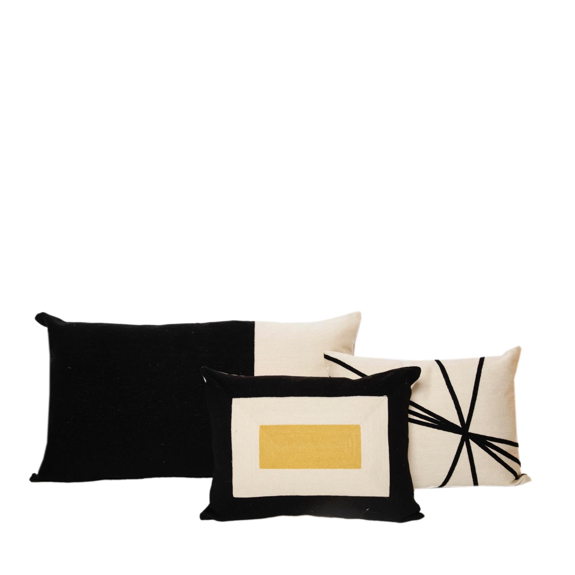 Embroidered Modern Kilombo Home Embroidery Pillow Archi Beige & Black For Sale