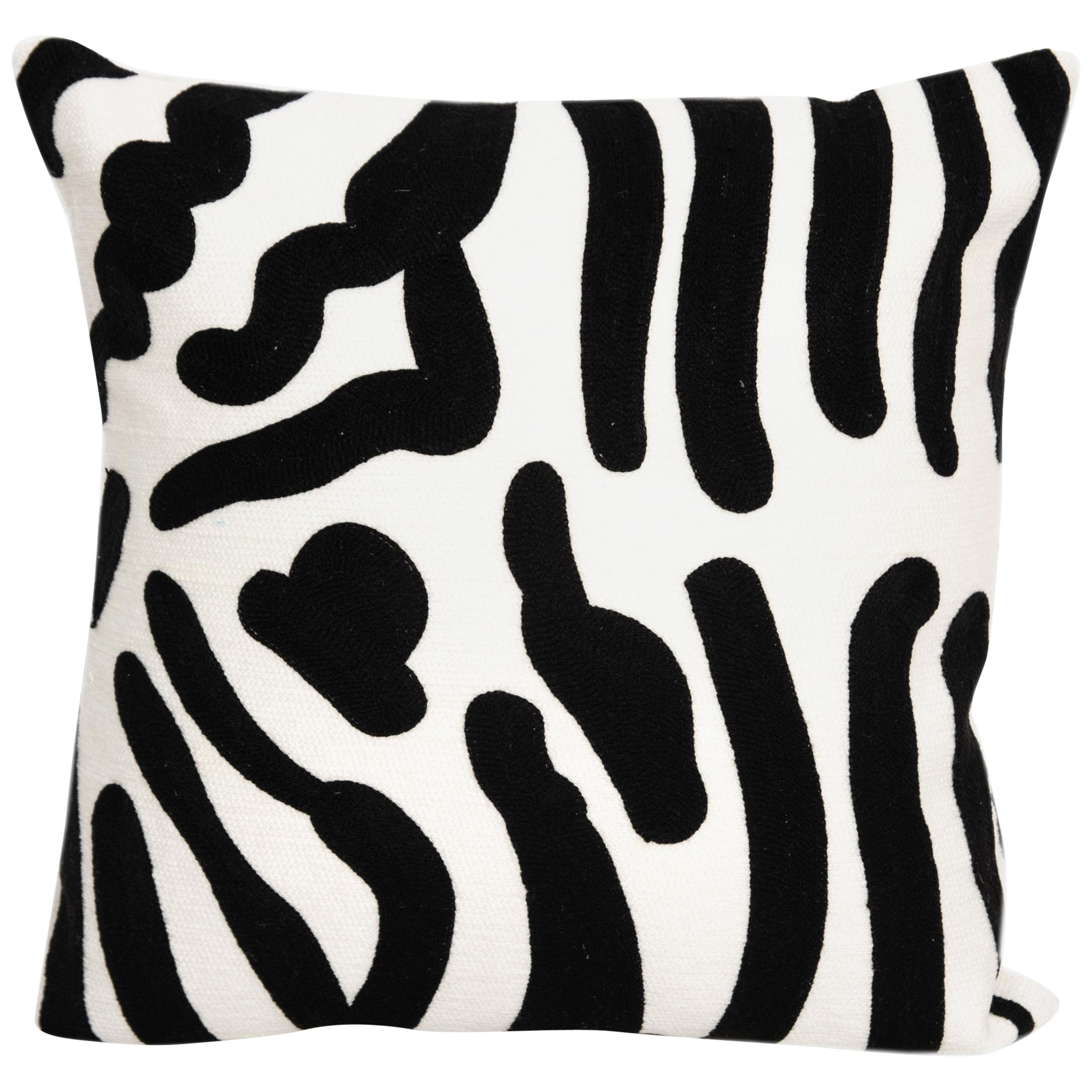 Contemporary Modern Embroidery Pillow Cushion Cotton Animal print Black white For Sale