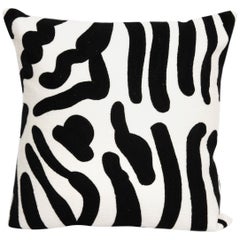 Contemporary Modern Embroidery Pillow Cushion Cotton Animal print Black white