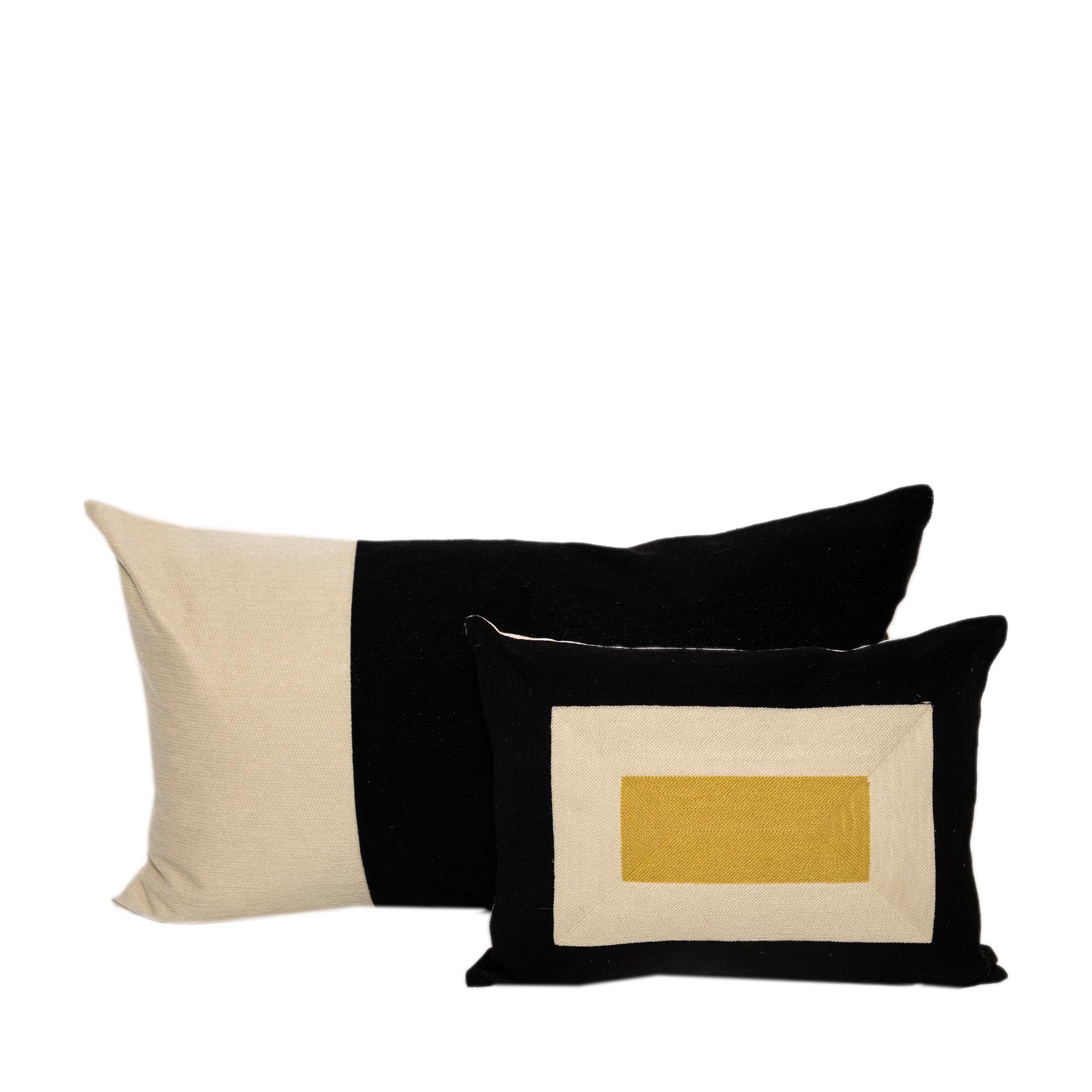 Contemporary Modern Kilombo Home Embroidery Pillow Cushion Cotton Bee Black&Beige For Sale