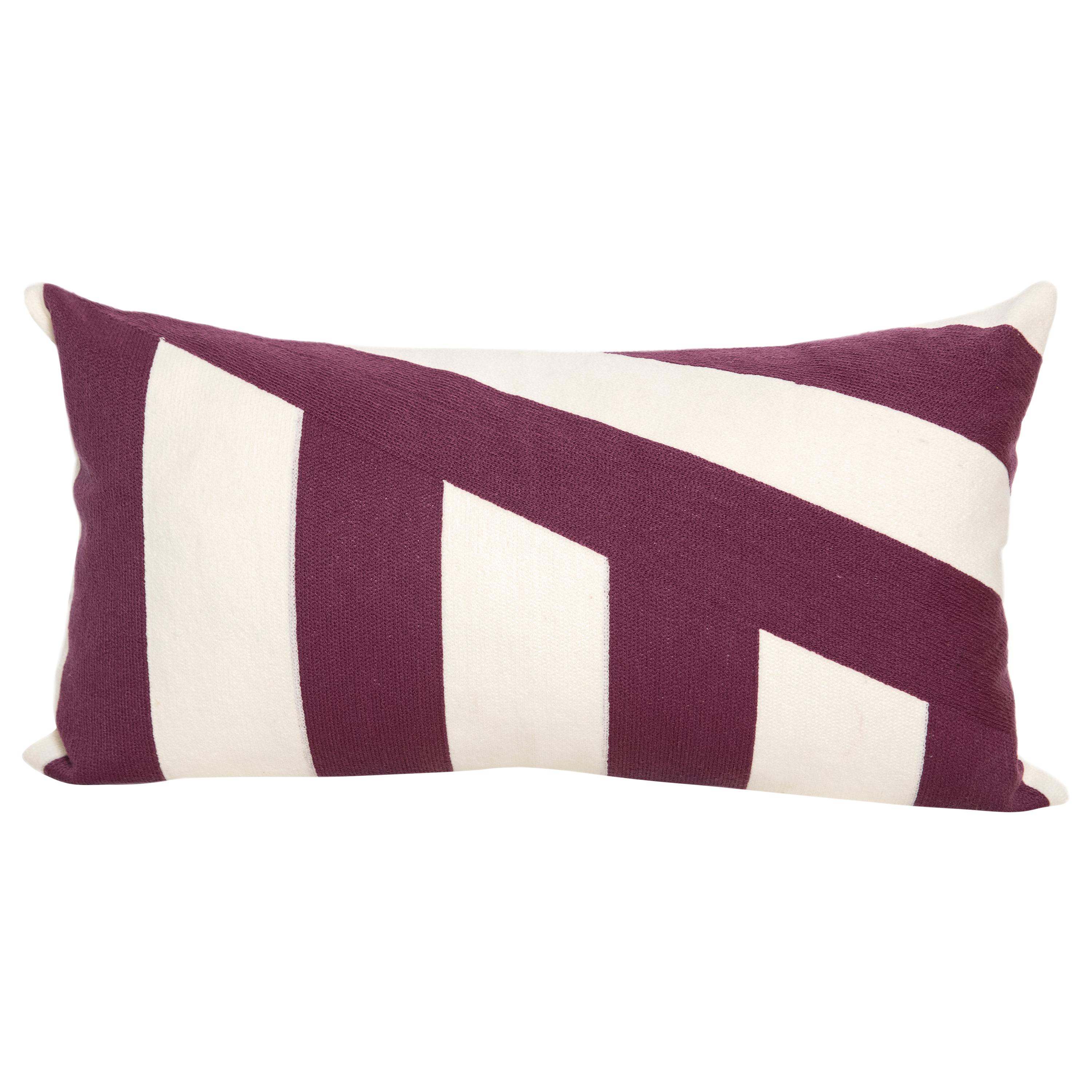 Contemporary Modern Embroidery Pillow Cushion Cotton Geometric Purple White