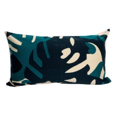 Modern Kilombo Home Embroidery Pillow Cushion Cotton Leaves Blue