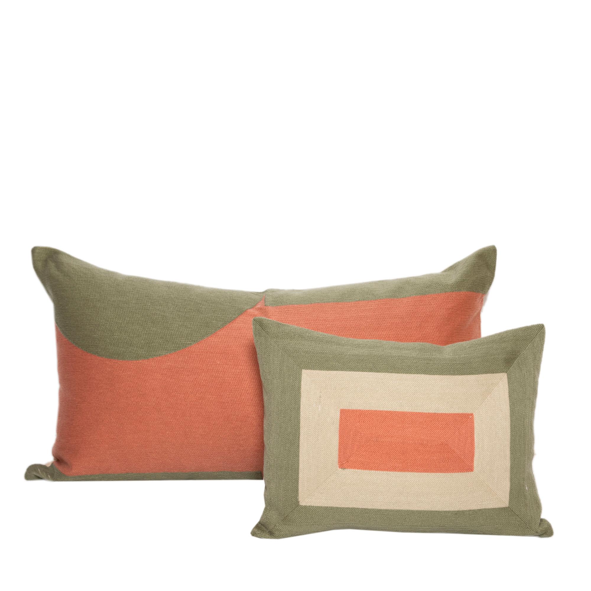 Indian Modern Kilombo Home Embroidery Pillow Cushion Cotton Pac-Man Salmon&Green For Sale