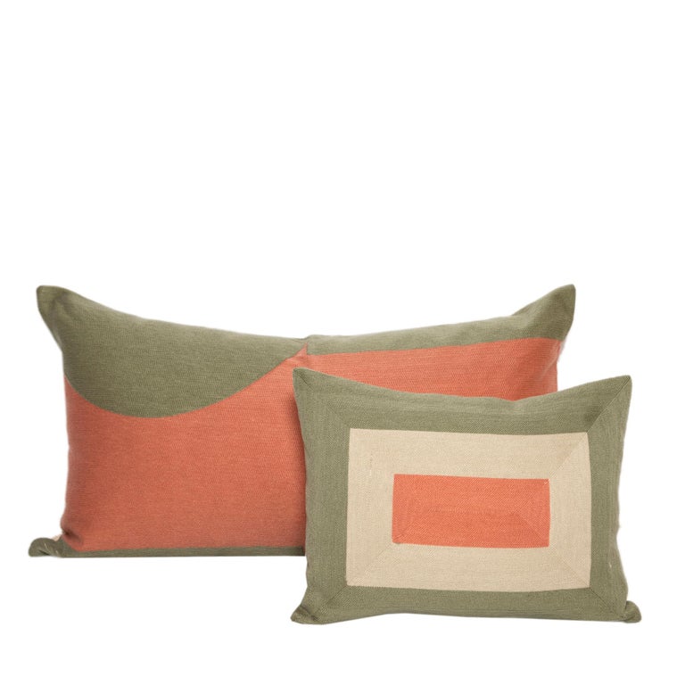 Embroidered Modern Kilombo Home Embroidery Pillow Cushion Cotton Pac-Man Salmon&Green For Sale