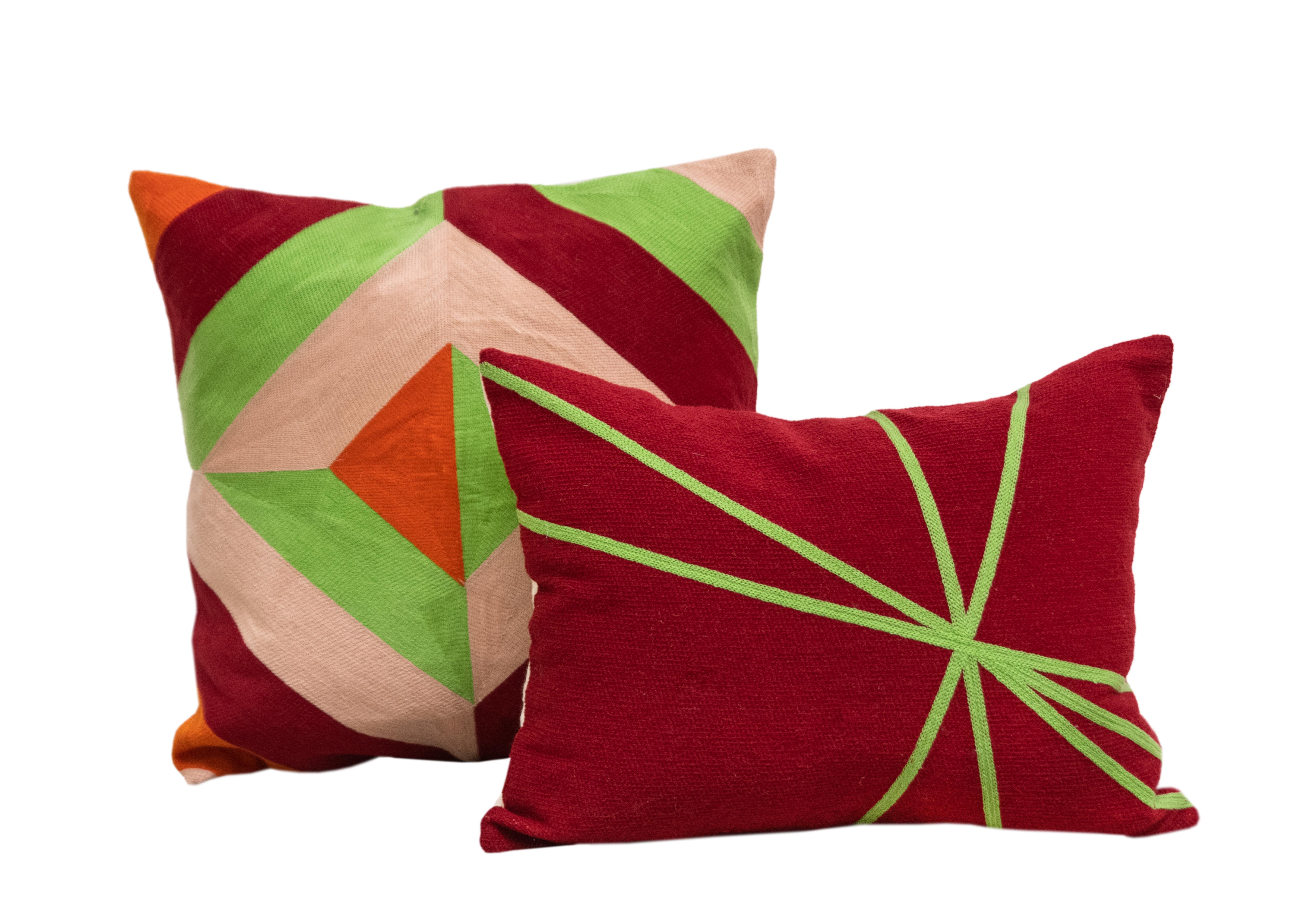 Embroidered Modern Kilombo Home Embroidery Pillow Cotton Red and Green