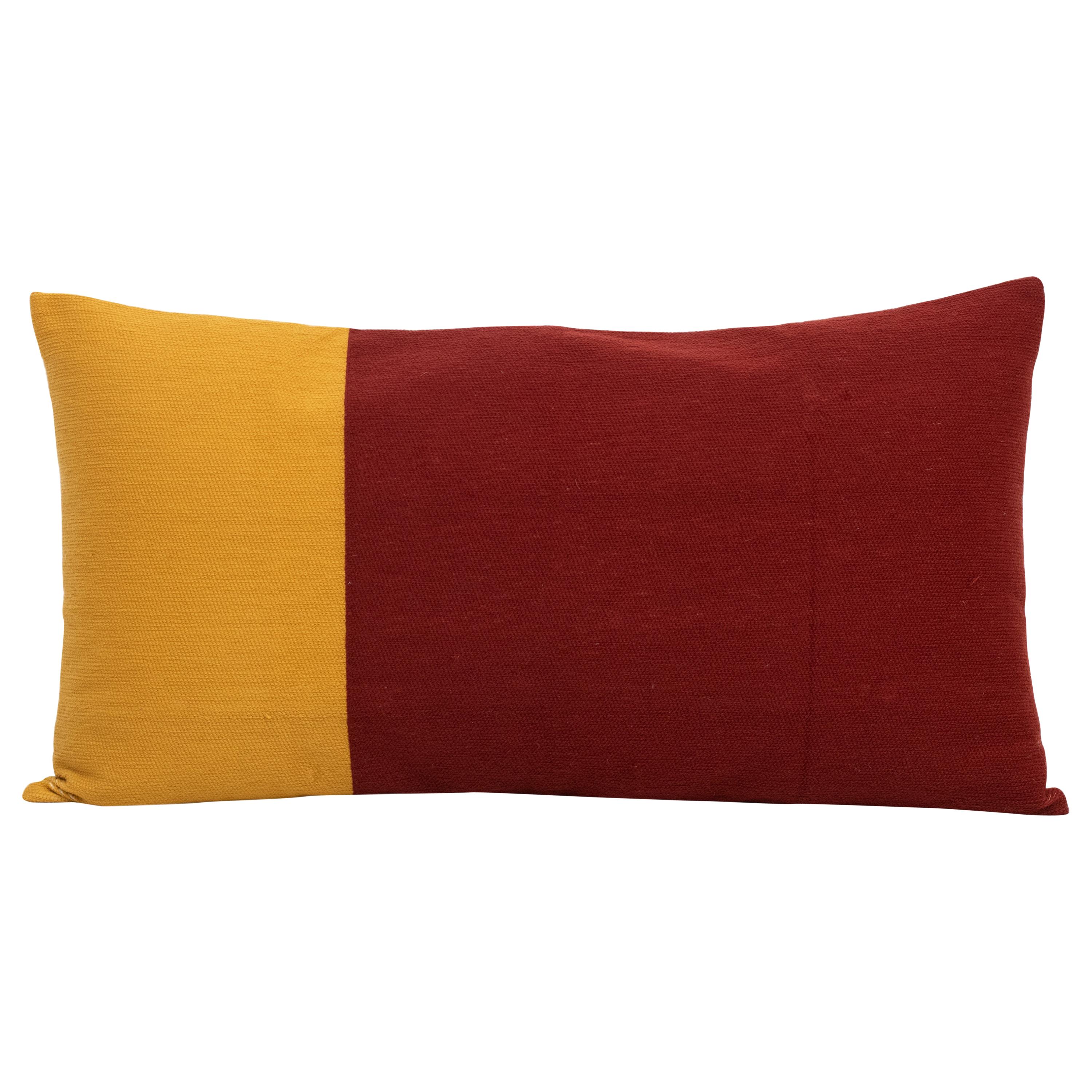 Modern Embroidery Pillow Cushion Cotton Red wine and Mustard Elegant For Sale