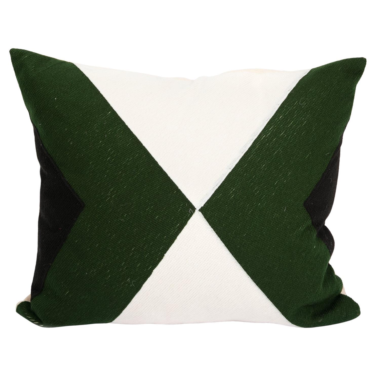 Modern Kilombo Home Embroidery Pillow Cushion Cotton Bee Ivory Black& Dark Green For Sale