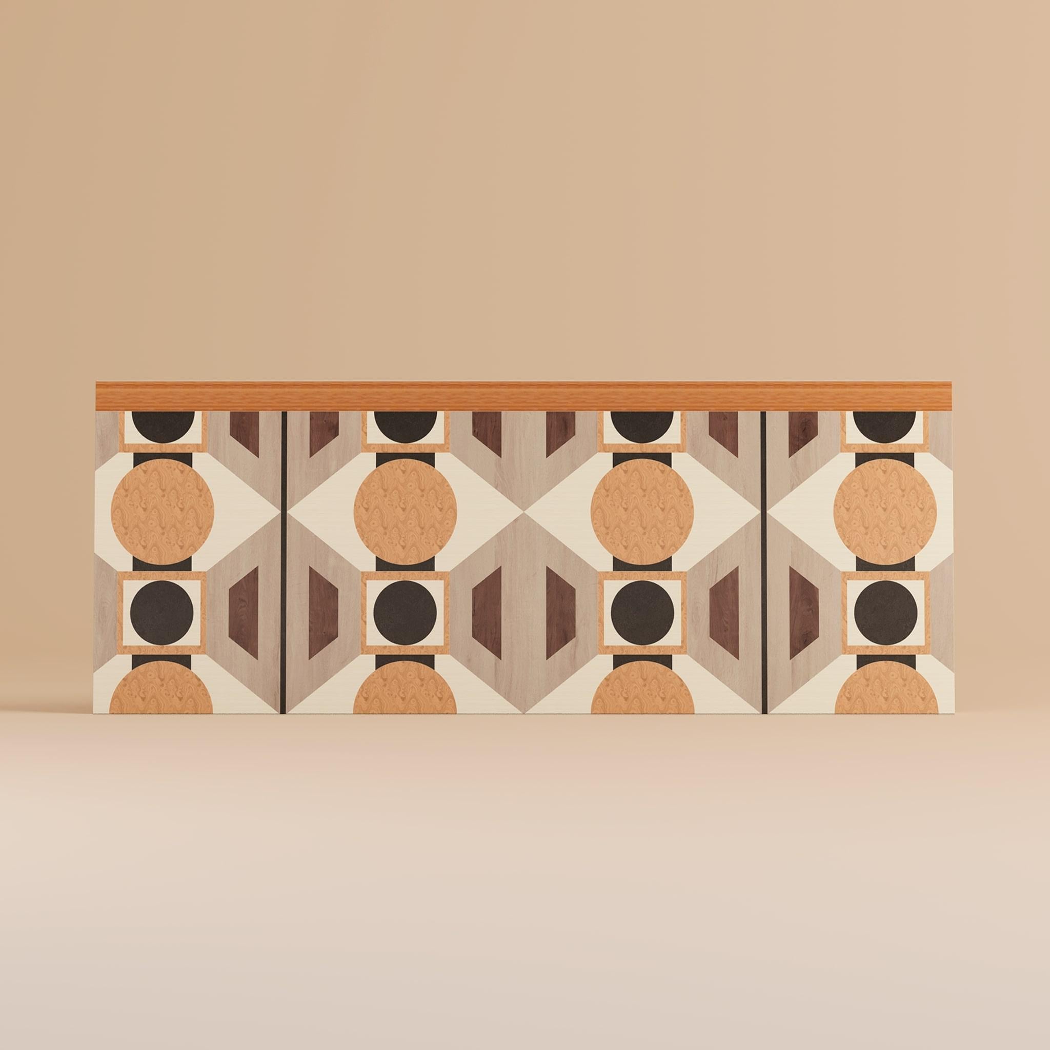 21st Century Modern King Bed Geometric Art Deco Inspired Pattern Wood Headboard (Portugiesisch) im Angebot