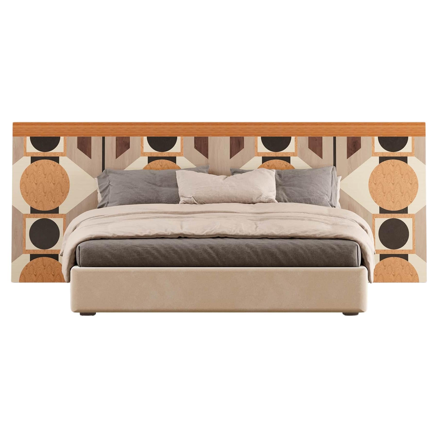 21st Century Modern King Bed Geometric Art Deco Inspired Pattern Wood Headboard