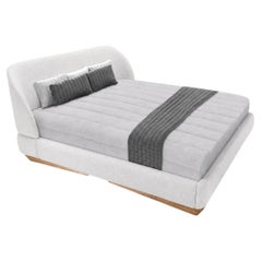 Modern King Bed in Walnut and White Fabric