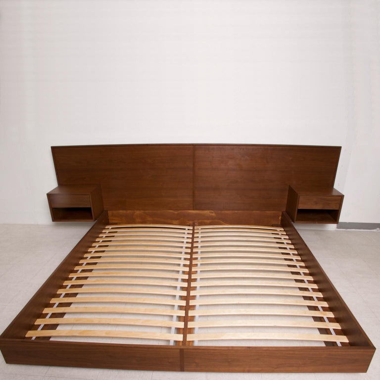 Modern King Size Platform Bed With Floating Nightstands In Walnut At 1stdibs