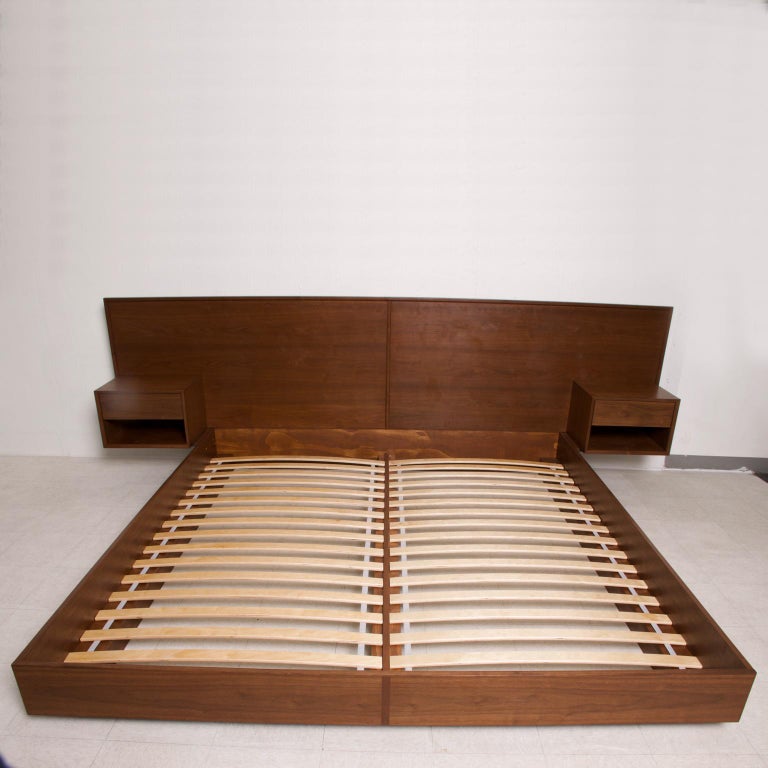 Modern King Size Platform Bed with Floating Nightstands in Walnut at 1stDibs king platform bed