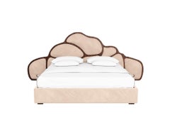 Modernity King Size Upholstered Headboard Bed Pink Velvet & Walnut Wood Leaf (Tête de lit tapissée)