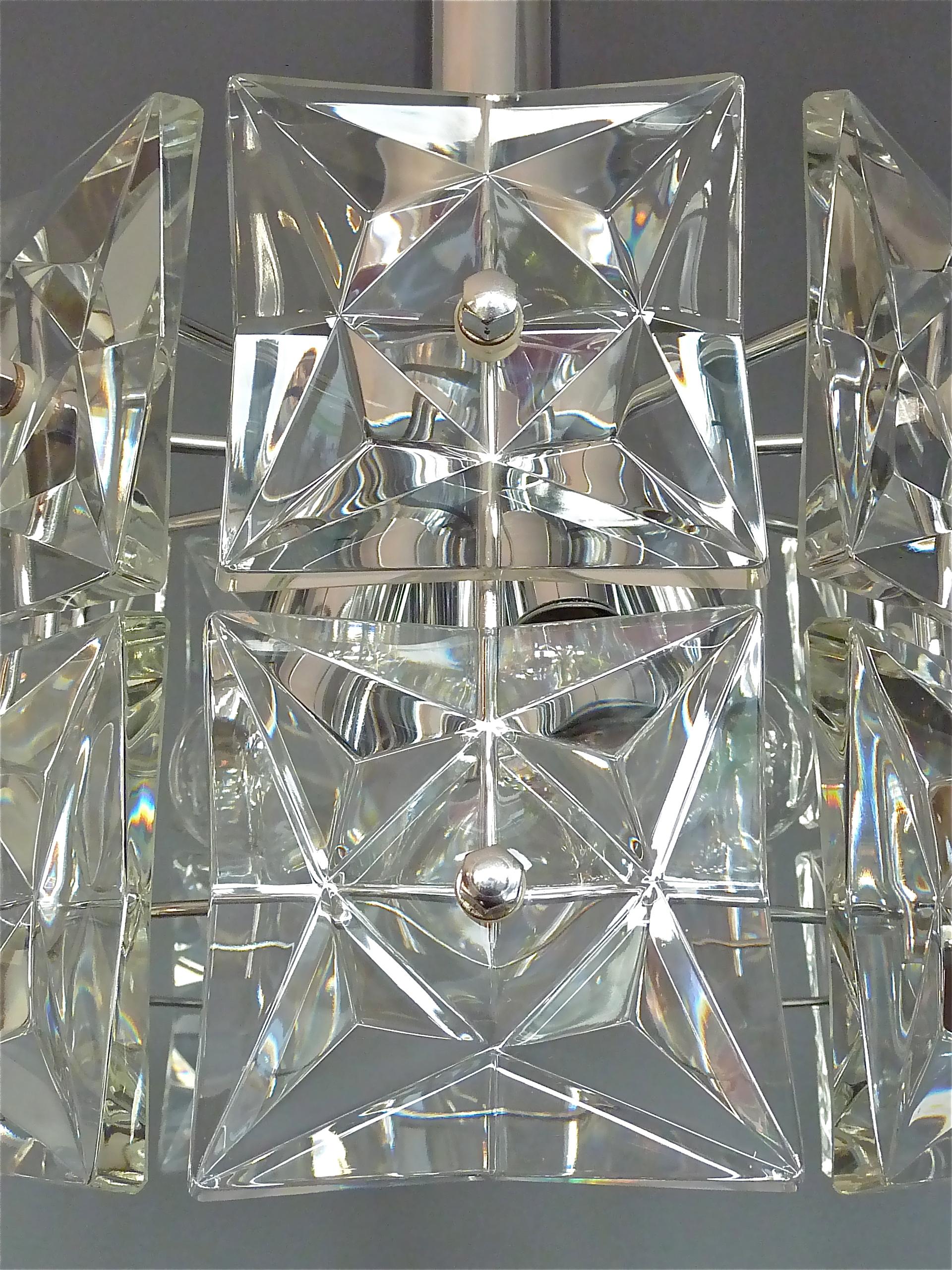 Modern Kinkeldey Chandelier Crystal Glass Chrome Germany 1960 Space Age Lamp For Sale 5