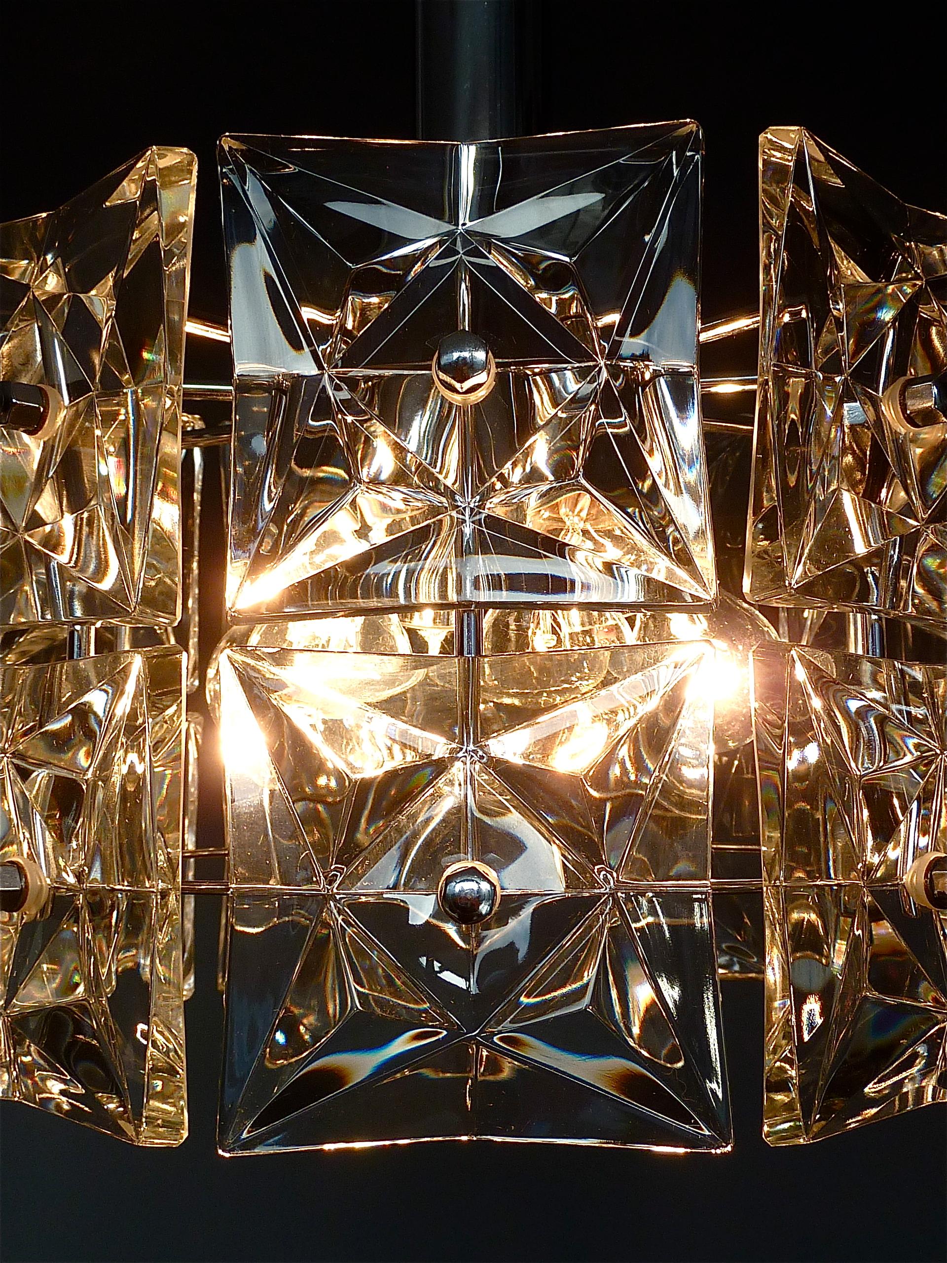 Modern Kinkeldey Chandelier Crystal Glass Chrome Germany 1960 Space Age Lamp For Sale 7