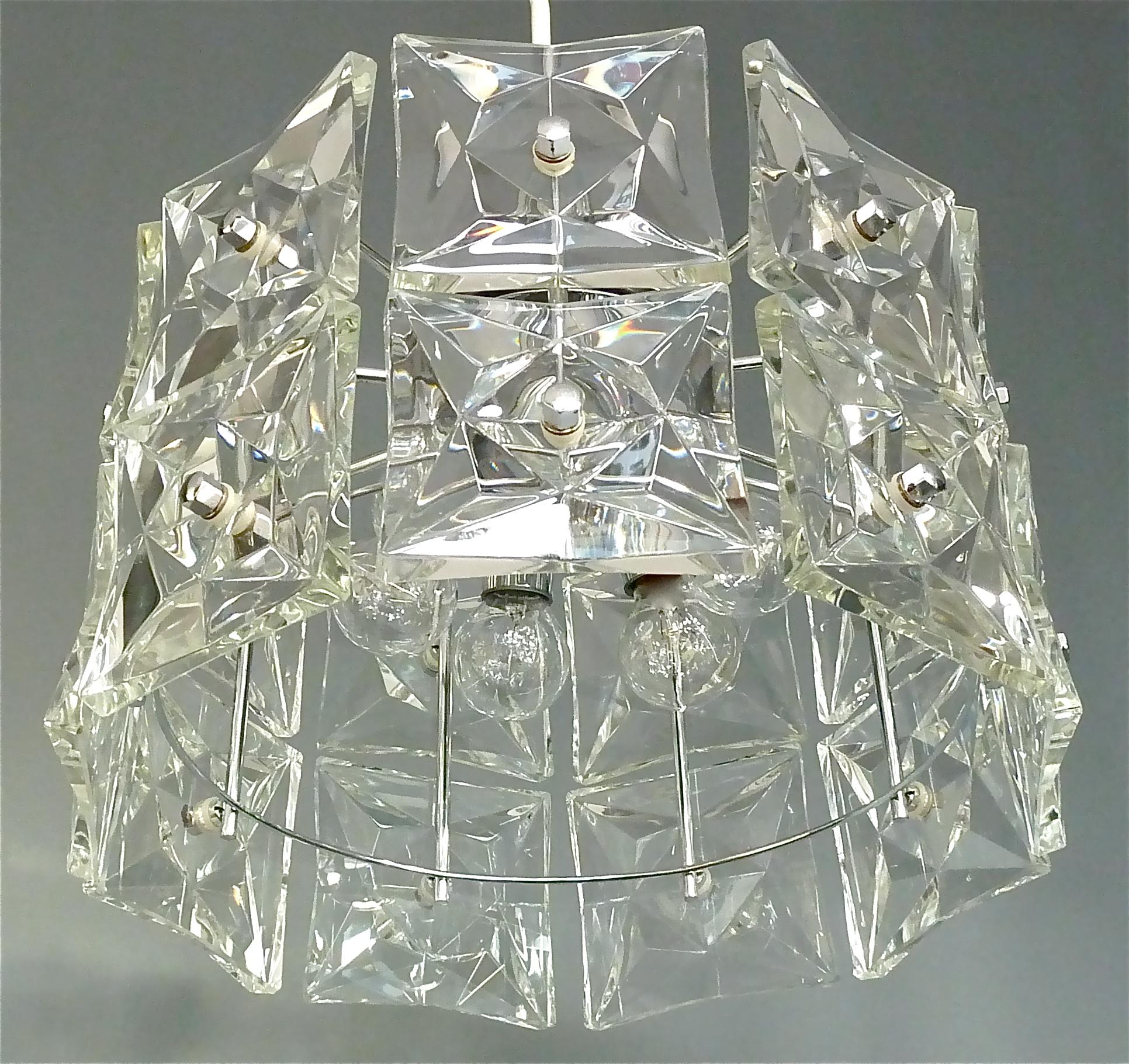 Modern Kinkeldey Chandelier Crystal Glass Chrome Germany 1960 Space Age Lamp For Sale 2