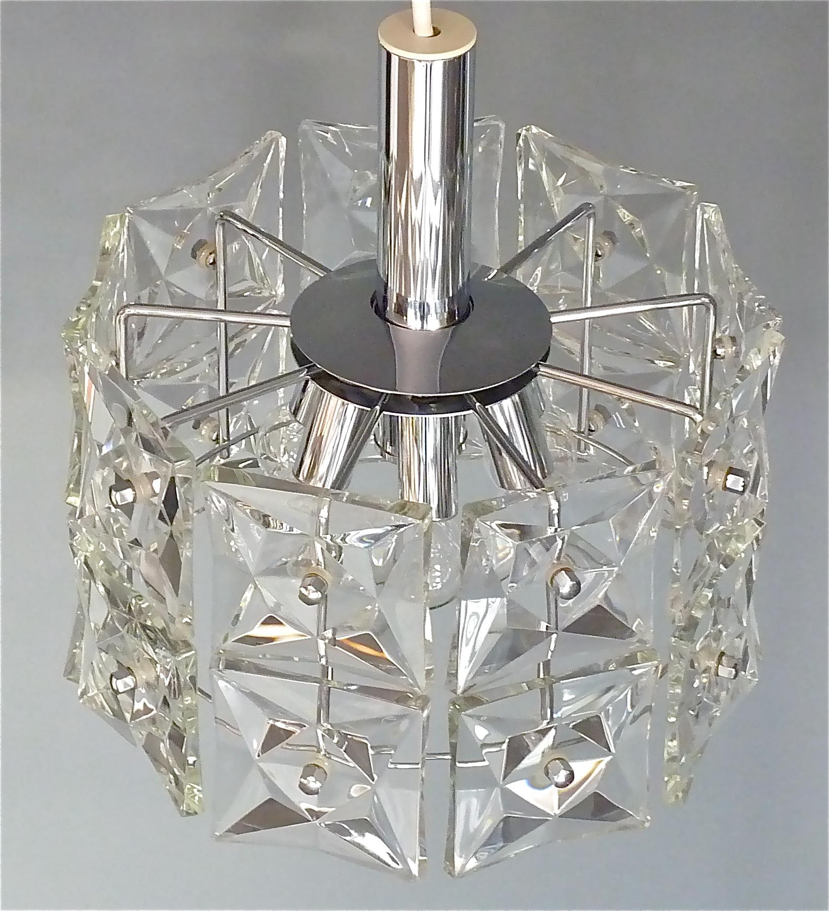 Modern Kinkeldey Chandelier Crystal Glass Chrome Germany 1960 Space Age Lamp For Sale 3