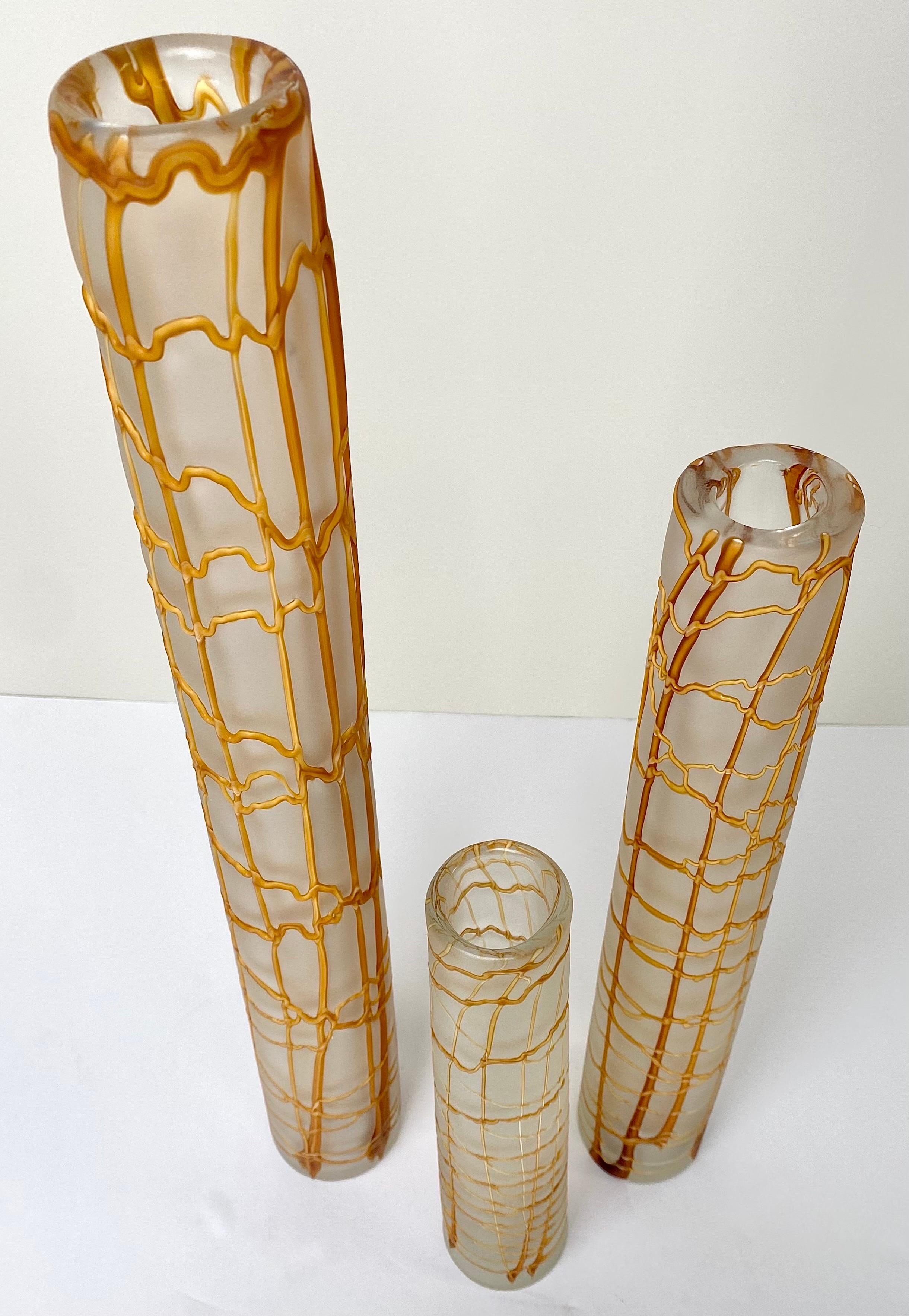 Modern Kintsugi Style Frosted Glass Vase, a Set of 3  For Sale 5