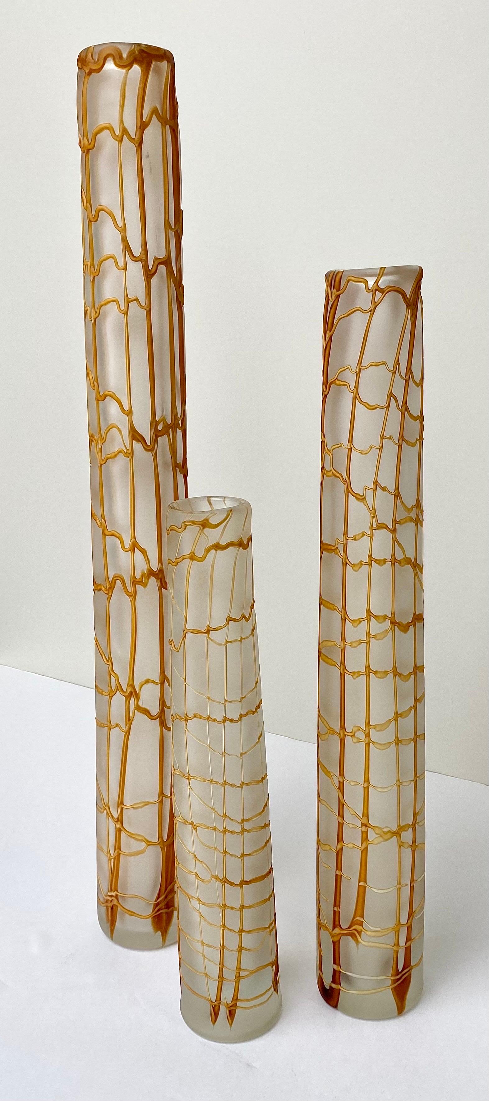 Japonisme Modern Kintsugi Style Frosted Glass Vase, a Set of 3  For Sale