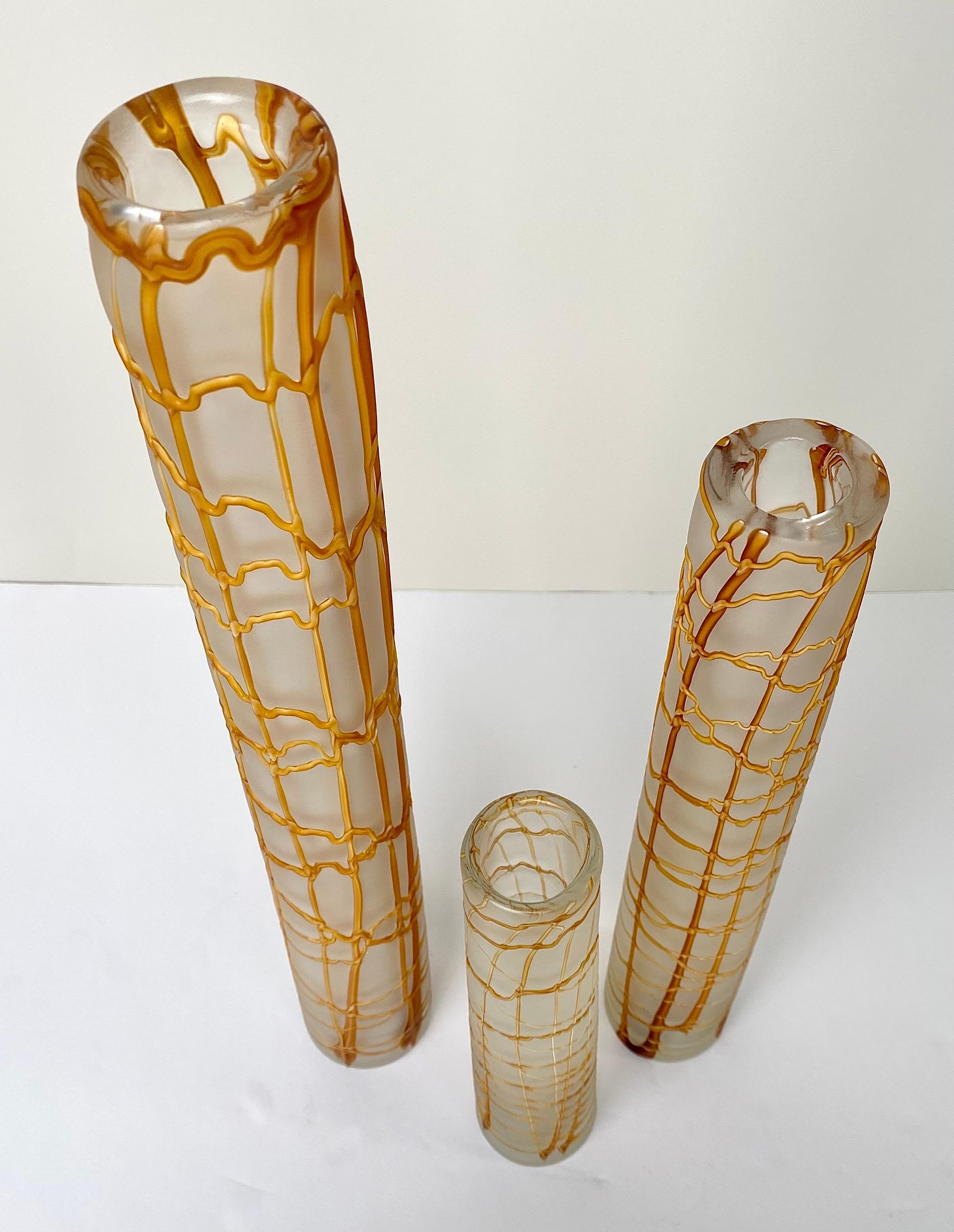 20th Century Modern Kintsugi Style Frosted Glass Vase, a Set of 3 For Sale